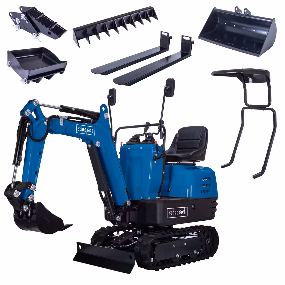 Scheppach Benzin-Mini-Bagger EXC815 XXL Set 8,5 PS 2330mm Grabweite Kettenantrieb