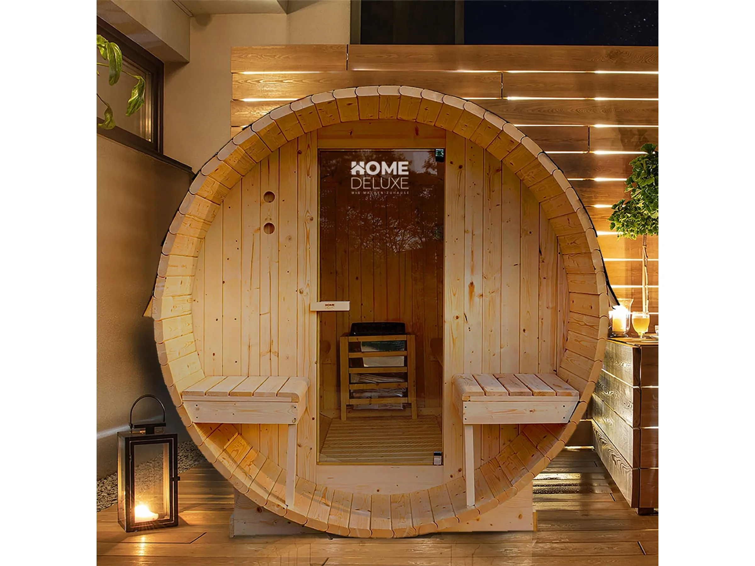 Home Deluxe Fasssauna Lahti Deluxe L mit 8 kW Ofen für 4 Personen Ansicht