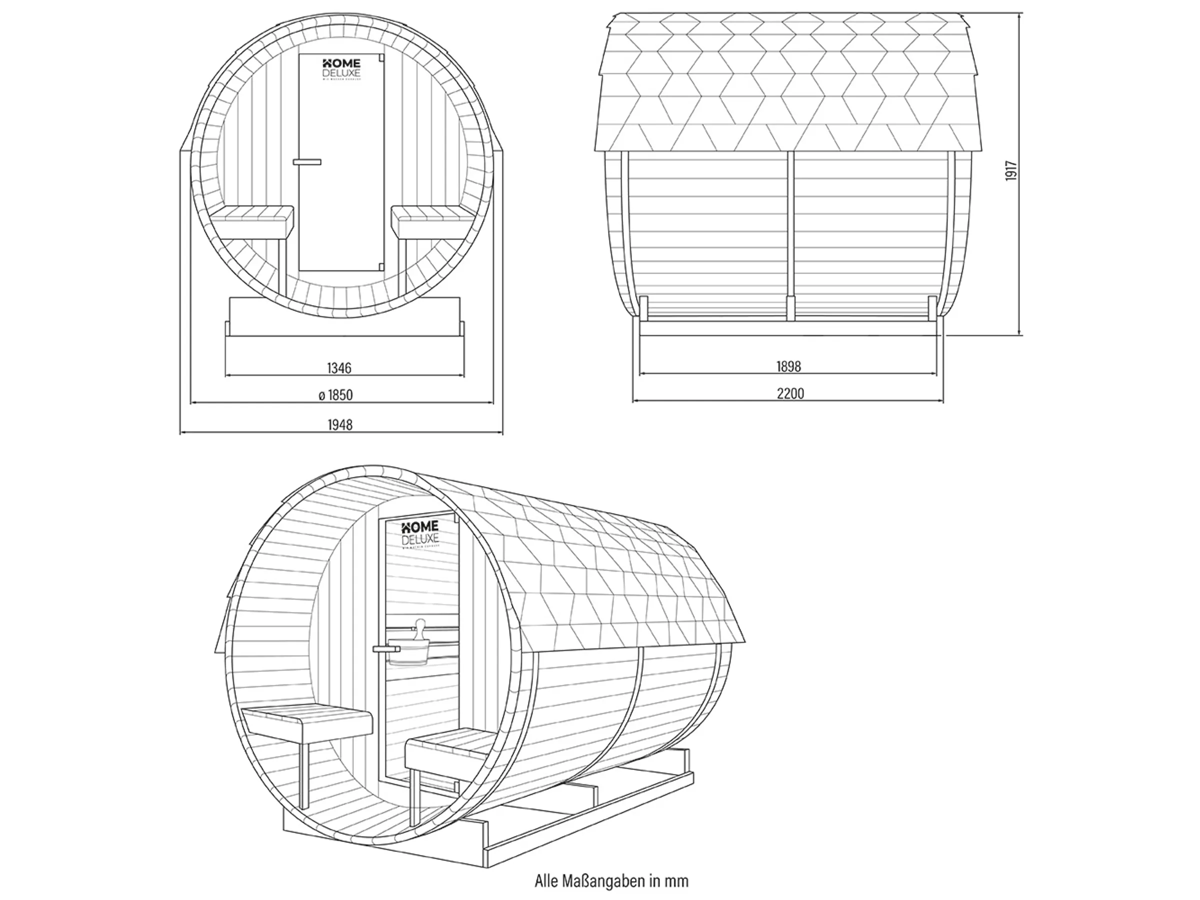 Home Deluxe Fasssauna Lahti Deluxe L mit 8 kW Ofen für 4 Personen Ansicht