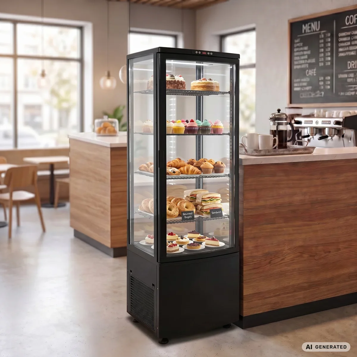 GastroHero Kühlvitrine Eco 235 Liter LED 4 Roste Schwarz Umluft KV-235S Ansicht